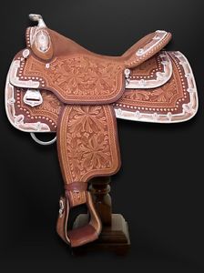 WESTERN LEATHER SHOW SADDLE 16'' WITH GIRTH AND ACESSORIES