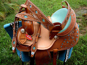 15" Horse Western Barrel Show Pleasure LEATHER SADDLE Bridle 5071