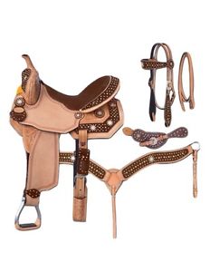 Silver Royal Saddle 5 Piece Set Spur Conchos 16" Brown Brown 9SR27665P