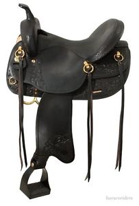 15.5 Inch Gaited Horse Western Trail Saddle - Black Leather - Round Skirt