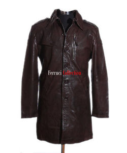 Victor Brun Pour Hommes Longueur Genou Cuir D'agneau Manteau Trench-coat Mac