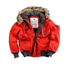ALPHA INDUSTRIES MONTAGNE VESTE VESTE D'HIVER FOURRÉ ET CAPUCHE ROUGE