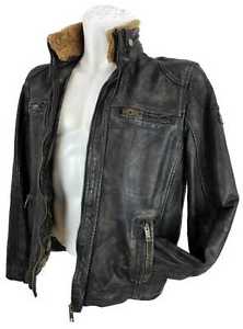 Camel active Veste En Cuir Pour Hommes Cuir vache anthracite beige neuf 8999