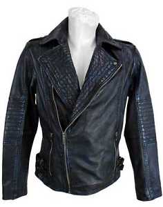David Moore Veste Homme En Cuir Cuir véritable Blouson motard Nappa agneau bleu