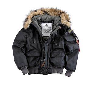 ALPHA INDUSTRIES MONTAGNE VESTE VESTE D'HIVER FOURRÉ ET CAPUCHE NOIR