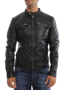 Superdry Veste en cuir Homme RÉEL HÉROS VESTE BIKER Noir