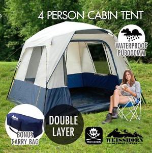 Double layer 4 Person Family Camping Tents Cabin Canvas Hiking UV Waterproof