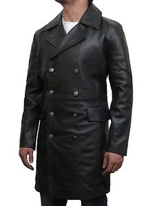 Vintage Hommes Militaire U Bateau Capitaine Veste En Cuir De Vachette Caban