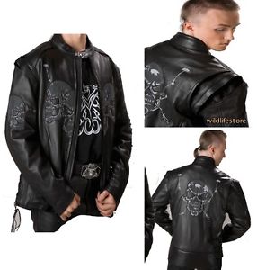 Gr. L Noir Biker Cuir Veste De Moto Haute Qualité Tête Mort Semelle Intérieure