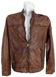 Camel active Homme Veste En Cuir Véritable de chèvre cognac marron NEUF 9008