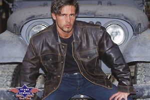 S Brando Motard Veste De Moto En Cuir Western Veste Stars & Stripes Brun Antique