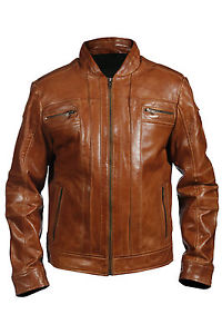 Hampton Neuf Pour Hommes Rétro Rock Bronzage Veste Motard, 100% Vrai Cuir Nappa