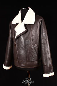 VOLANT bruns homme Aviateur Peau De Mouton Véritable Bomber En Cuir Veste Hiver