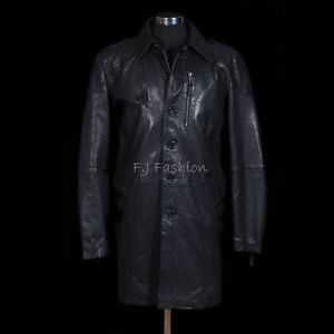 Victor Noir Pour Hommes Longueur Genou Cuir D'agneau Manteau Trench-coat Mac
