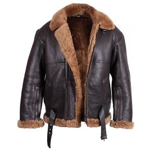 Brandslock Mens 100% Peau De Mouton Véritable Cuir Brun RAF Veste Aviateur
