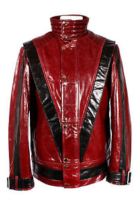 MJ THRILLER Rouge Hommes Hollywood Film Designer Peau de vache lustré Veste Cuir