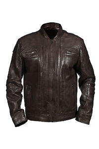 Hampton Rétro Hommes Rock Brun Foncé Veste Motard, 100% Vrai Cuir Nappa