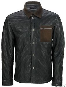 Homme Décontracté Matelassé Noir Cuir Nappa Chemise Veste Jeans