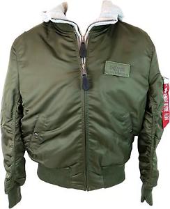 Alpha Industries Ma1 D-tec Homme Vert Capuche Amovible Fermeture Éclair