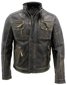 Homme Vintage Noir Chaude 100% Cuir Rétro Veste Motard