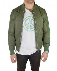 DIESEL Linsert Giacca Noir Doré Veste Homme En Cuir Vert 5DJ NEUF