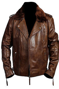 Hampton Rétro Hommes Veste Motard, 100% Peau De Mouton Véritable Brun Cuir Nappa