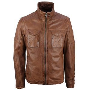 Gipsy Veste En Cuir veste en cuir cognac marron Biker Look Dustin NSLV cognac