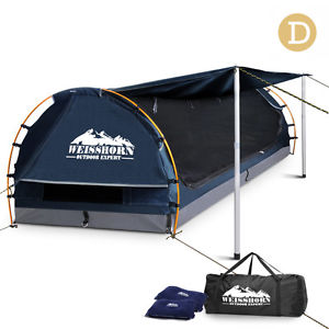 Double Camping Canvas Lightweight Swag Tent W/ Carry Bag & Air Pillows Dark Blue