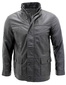 Noir Pou Hommes Classique Chaude 100% Cuir Veste Militaire