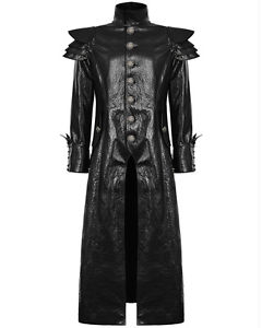 Punk Rave Hommes Faux Cuir Veste Trench Coat Noir Gothique Steampunk Dieselpunk