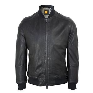 HUGO BOSS VESTE PAYER NOIR HOMMES PEAU D'AGNEAU MANTEAU CUIR