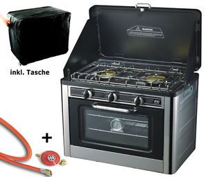 Cuisinière à gaz 2 à flamme de camping avec Four Couvercle Barbecue au à