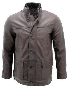 Homme Brun Classique Chaude 100% Cuir Veste Militaire