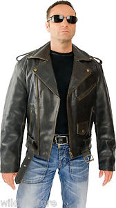XS-5XL Motard Veste en cuir Noir Antique LJ40 Véritable Souple lisse