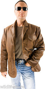 S 5XL Brun Antique Veste En Cuir longue Boutons Veste de costume Cuir Véritable