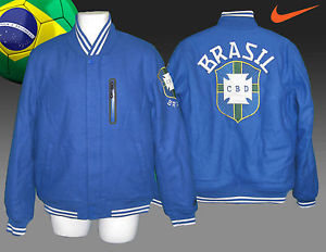 NIKE Hommes BRÉSIL Football NSW Destroyer UNIVERSITAIRE Bomber Vestes Laine Bleu