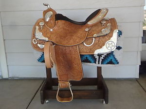 TEX TAN IMPERIAL STARS SILVER SHOW SADDLE WITH SILVER HORN