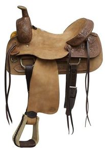 Blue River Roper Saddle Tooled Leather Accents 16" Full QH Bars Warrantied NEW