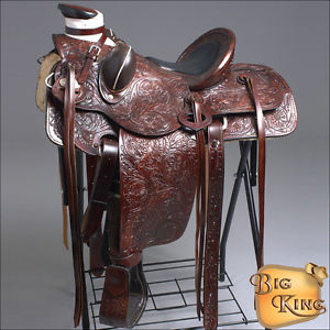 WD092WN-F HILASON BIG KING WESTERN LEATHER WADE RANCH ROPING TRAIL SADDLE 15"