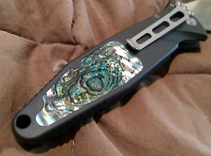 Microtech S*C*M Elite-A, 2001, abalone inlay, chisel ground 154CM