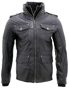 Homme Décontracté 100% Peau D'agneau Noir Cuir Nappa Veste Matelassé