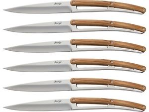 Deejo-Steakmesser Set, 6er Set, Stahl AISI 420, poliert,, Olivenholz, Box