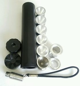 SET! 9" tube 1.75 OD 1.375 id + 6 Stainless S. Dry Storage Cups + matte BLK +CAP