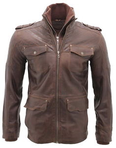 Homme Décontracté 100% Peau D'agneau Brun Cuir Nappa Veste Matelassé
