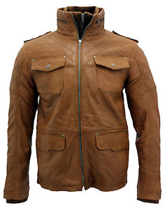 Homme Décontracté 100% Peau D'agneau Bronzage Cuir Nappa Veste Matelassé