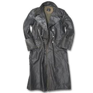 Retro Allemand Manteau d'Officier en cuir officier Officer Armée noir 54