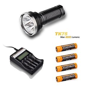 Fenix TK75 LED Taschenlampe Set inkl. 4x AmpMax Akku 3500mAh + Ladegerät ARE-C2