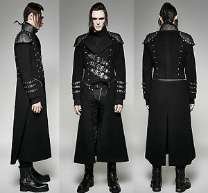 Gothique Punk Rave manteau Homme noir Métal noir longue manteau Veste Steampunk