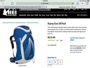 Osprey Packs Exos 58 Backpack. Pacific Blue S.