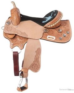16 Inch Western Saddle - Treeless Shooters Competition  - Light Oil Leather